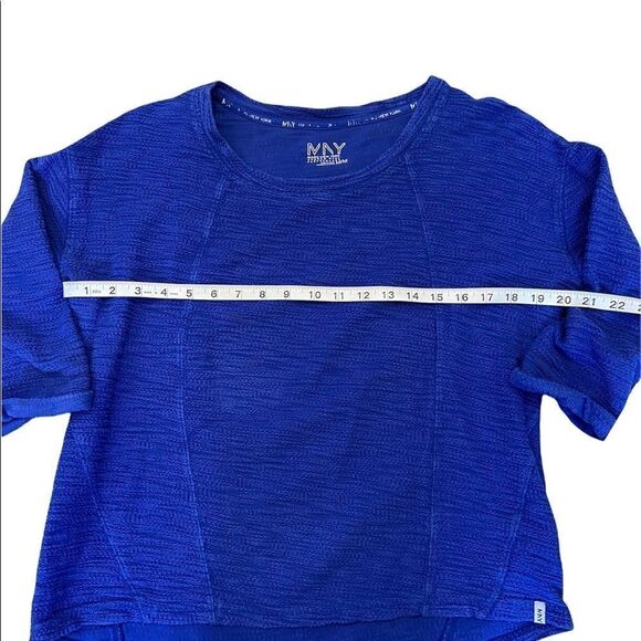 MARC NEW YORK Cobalt Blue Waffle Scoop Neck 3/4 Sleeve Cropped Top M - Picture 8 of 8